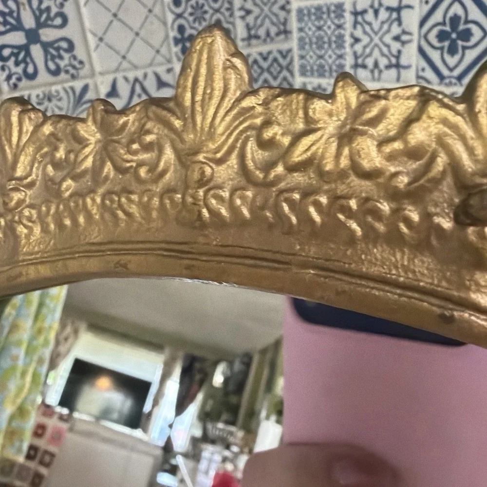 Vintage Brass Vanity Mirror / Fan Shape Mirror / Art Deco Ornate
